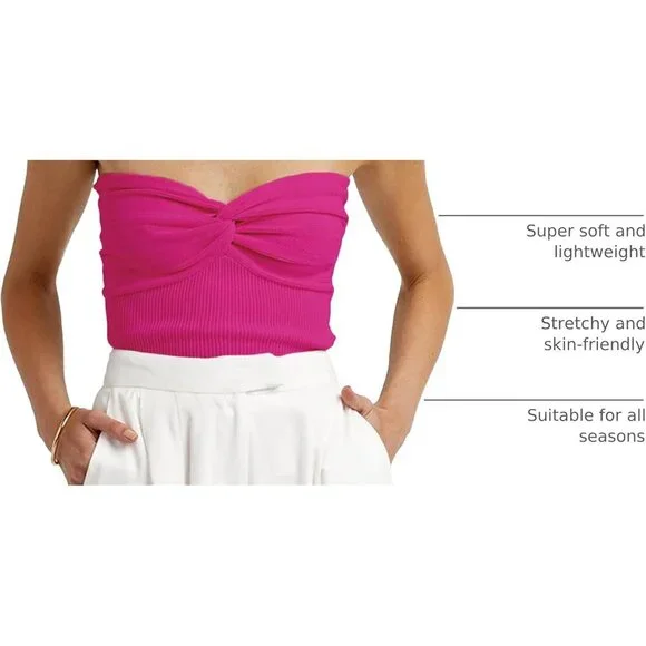 Women's Strapless Crop Top Ribbed Knit Sweetheart Neck Sleeveless Small - Picture 3 of 7